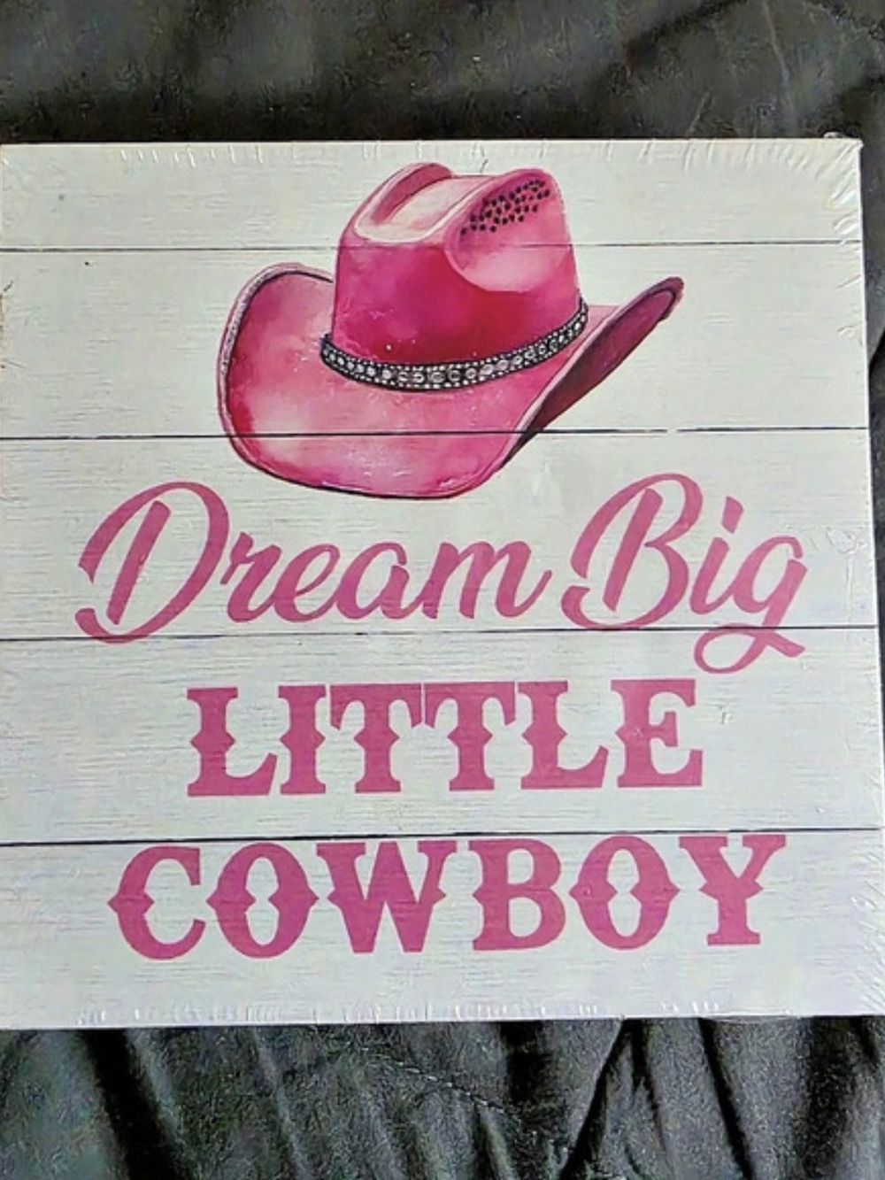 Dream Big Little Cowboy Pink & White Wall Sign